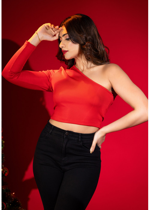 SALMA ONE SHOULDER RED TOP